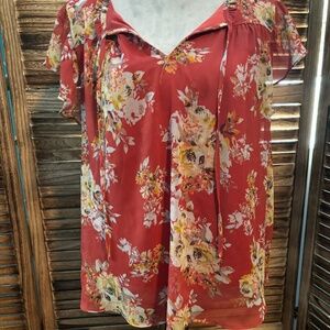 Red Floral Blouse